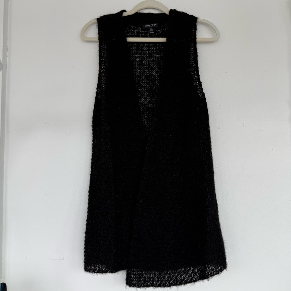 Eileen Fisher Black Alpaca Knit Sweater Vest